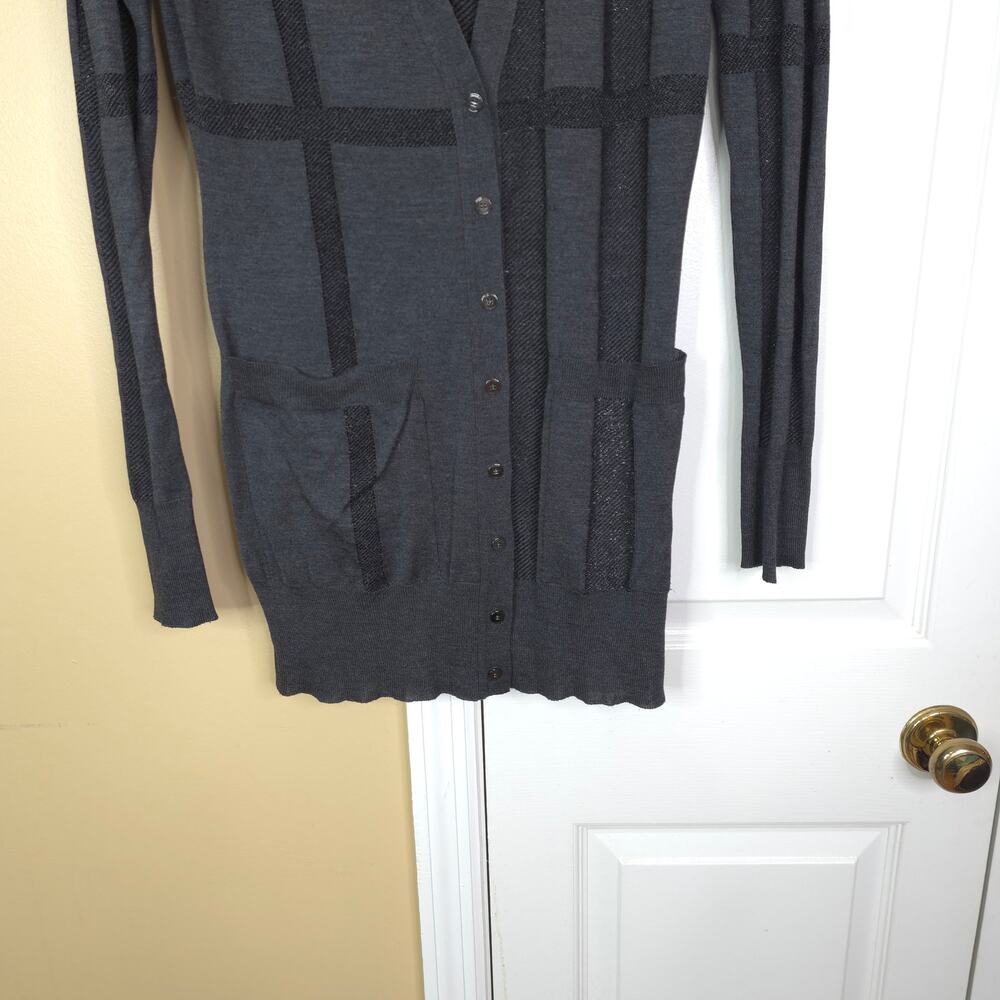 Burberry Grey Metallic Silk Knit Long Button Cardigan Size M - Picture 2 of 9